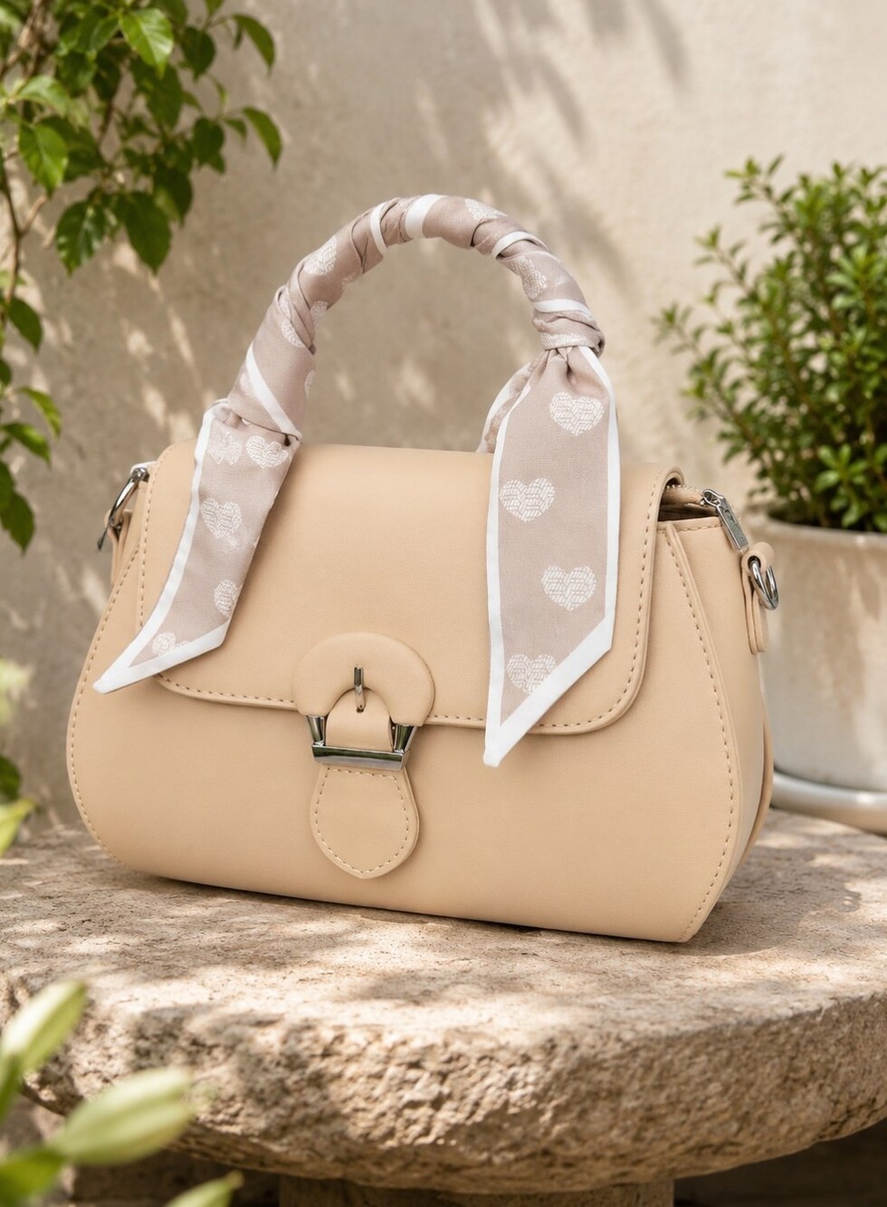 2Louise et Cie Cream Satchel with Scarf Handle - Picture 2 of 5